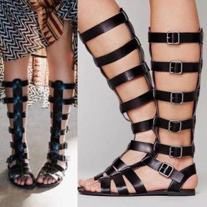 Free People Black Knee High Gladiator Sandals
